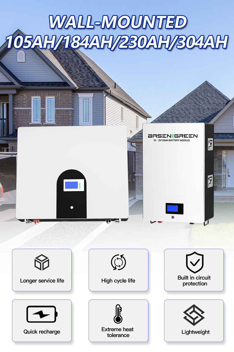 Basen-Wall-Mounted-51.2V-48V-Powerwall-LiFePO4-Battery-Pack-With-6000-Cycles-Times