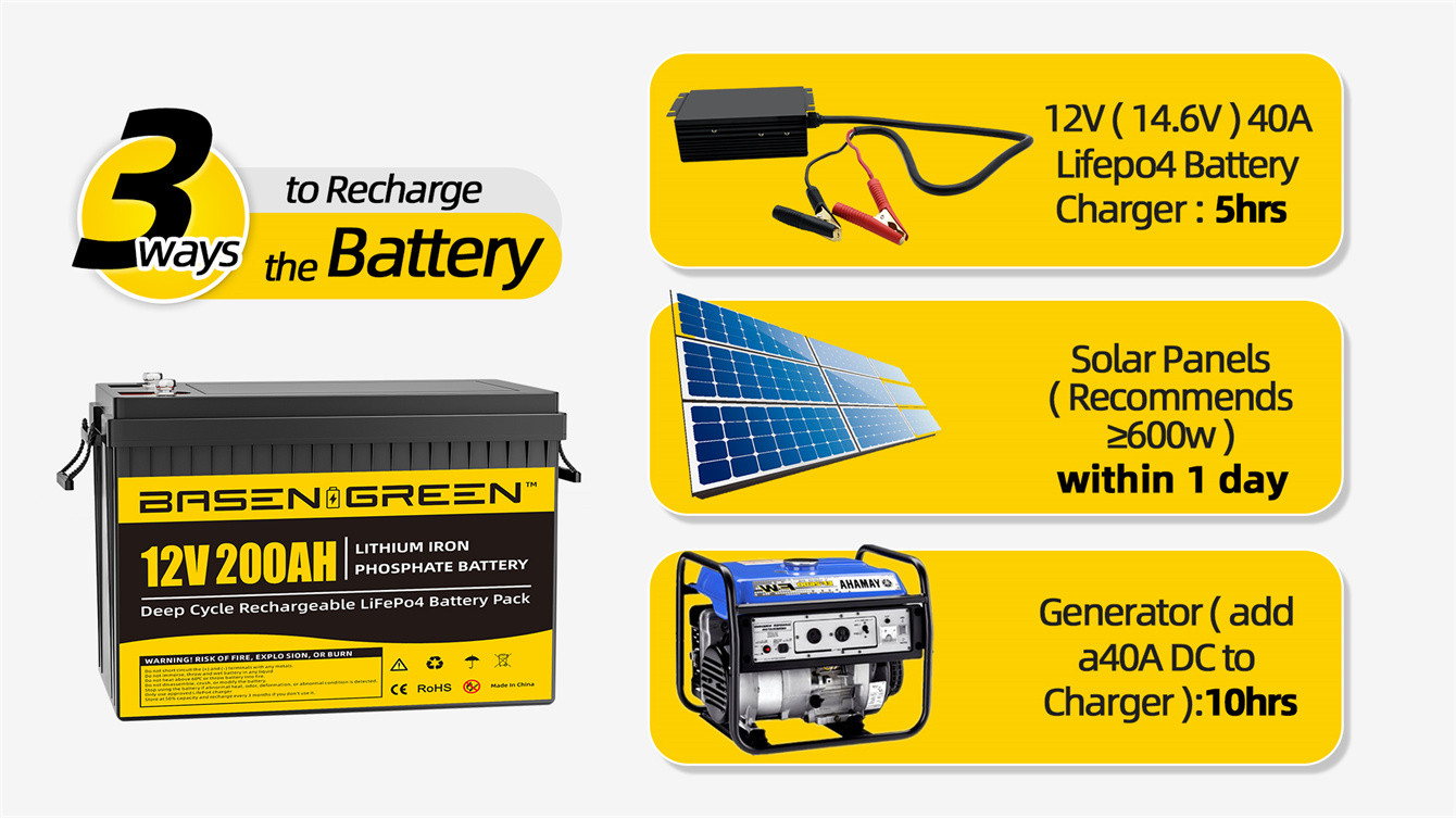 Basen 12V 200Ah LiFePo4 Battery Pack With BT Deep 5000 Cycle Life with Grade A lifepo4 cell