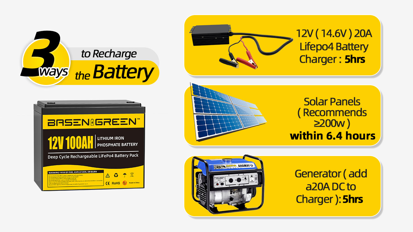Basen 12V 100Ah LiFePO4 Battery Pack Deep Cycles Times For Solar System