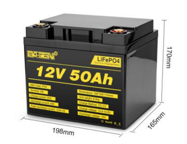 Basen Rechargeable 12v 50Ah LiFePO4 Battery Pack Solar Lithium ion Battery  Pack Deep Cycle - BASEN